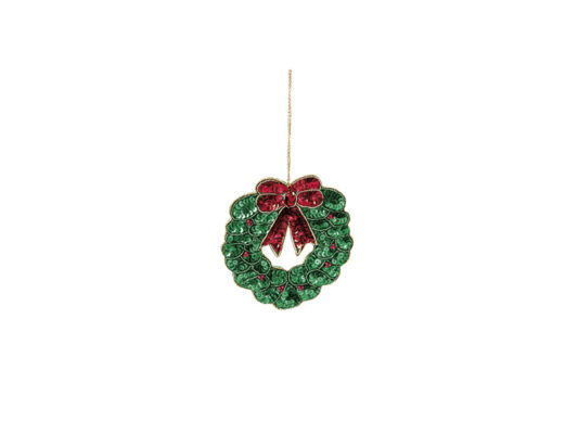 DECORAZIONE IMBOTTITA CORONA PAILLETTES VERDE-ROSSO - BRUCO