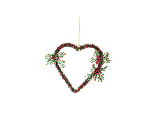 DECORAZIONE CUORE PERLINE VERDE/ROSSO - BRUCO