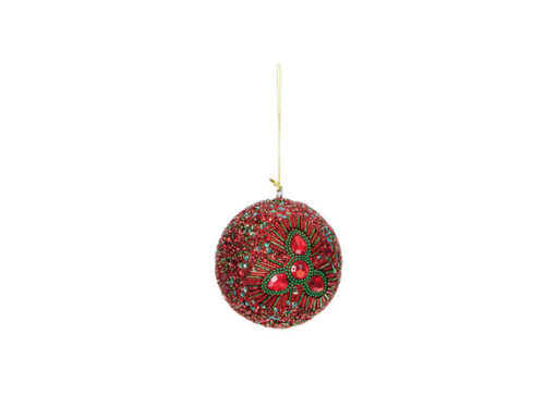 DECORAZIONE SFERA PERLINE ROSSO/VERDE – BRUCO