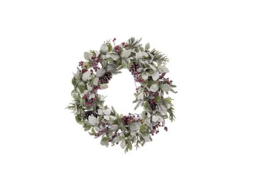 CORONA SALVIA-PIGNE-BACCHE VERDE/ROSSO – BRUCO