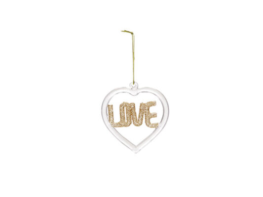 DECORAZIONE VETRO CUORE LOVE GLITTER TRASPARENTE/ORO - BRUCO