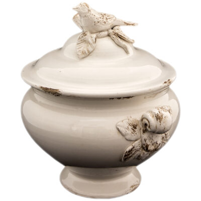 ZUPPIERA IN PORCELLANA DECORO UCCELLINI - BIANCO
