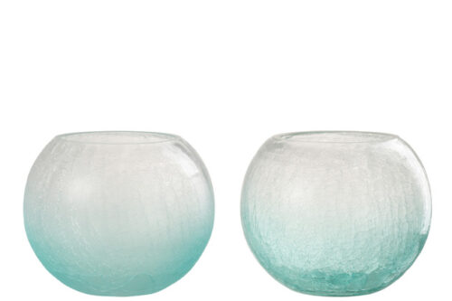 Coppia portacandele Palla Screpolato Vetro Blu Large – Jolipa