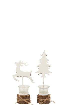 Porta T-Light con albero e renna in Legno/Vetro – Jolipa