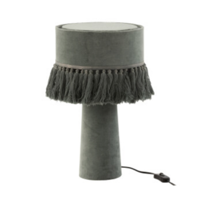 Lampada Da Tavola Eve Rotonda Velluto Cotone Verde Grigio - Jolipa