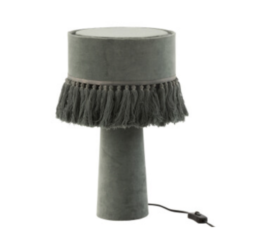 Lampada Da Tavola Eve Rotonda Velluto Cotone Verde Grigio – Jolipa