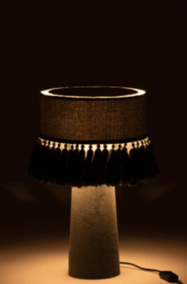 Lampada Da Tavola Eve Rotonda Velluto Cotone Verde Grigio - Jolipa - immagine 2