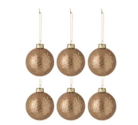 Scatola 6 Palline Di Natale Stelle Vetro Bronzo
