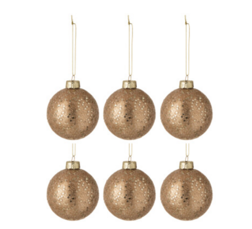 Scatola 6 Palline Di Natale Stelle Vetro Bronzo