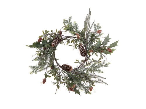Ghirlanda abete con agrifoglio e pigne 45cm