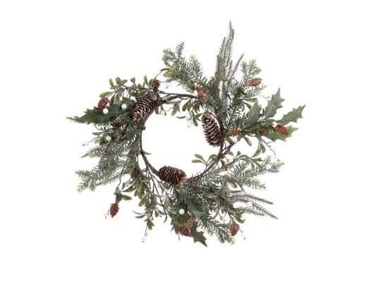 Ghirlanda abete con agrifoglio e pigne 45cm