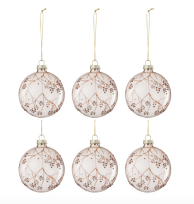 Set 6 palline di Natale con disegno rami