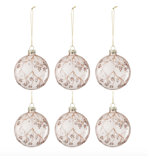 Set 6 palline di Natale con disegno rami