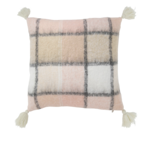 Cuscino fantasia check beige/rosa