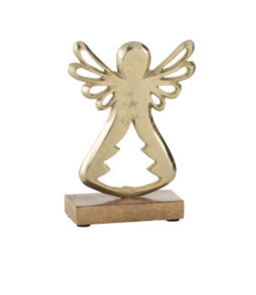 Angelo in alluminio con appoggio in legno