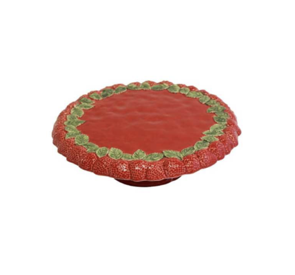 Alzata con piede con decoro fragola - VIRGINIA CASA
