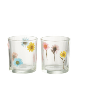Set 2 porta t-Light a fiori in vetro - JOLIPA