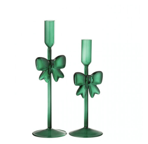 Candeliere in vetro verde con fiocco – Jolipa