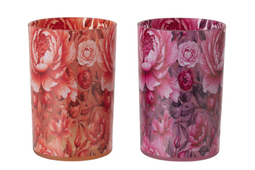 Portacandela Fiori Vetro Arancione/Rosa Large set di 2 – Jolipa