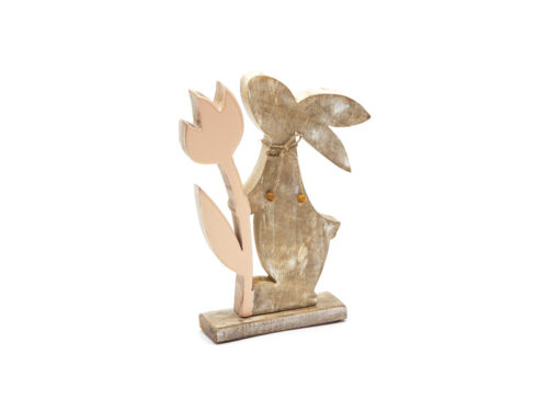 CONIGLIETTO LEGNO C/FIORE CM20X27 NATURAL/ROSA