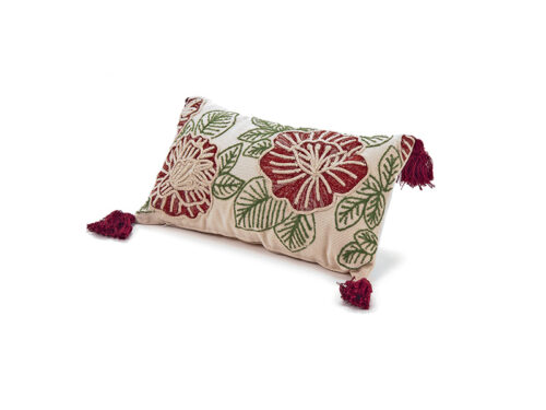 CUSCINO COTONE RETTANGOLAR E RICAMATO FLOWERS CM35X60 C/FILLER MULTI