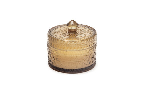 BARATTOLO IN VETRO CM16X15 C/CANDELA VANIGLIA AMBRA