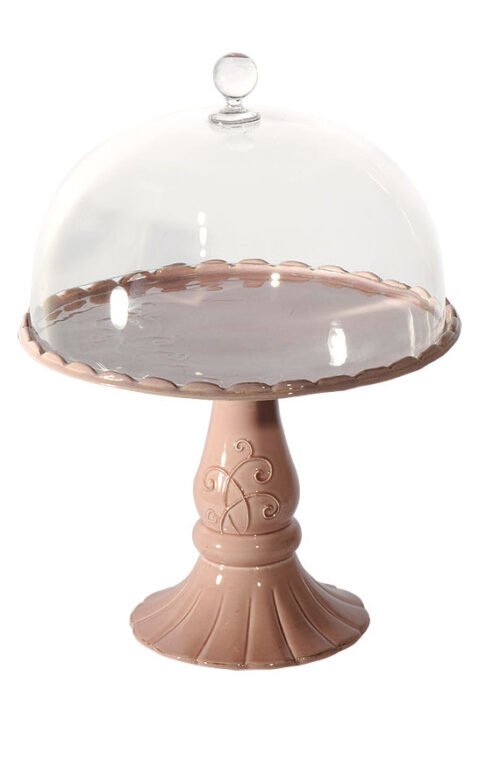 PORTA TORTA C/ CAMPANA H34 CM *VOLUTE* ROSA – Virginia Casa