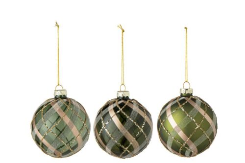 SET 3 PALLINE DI NATALE QUADRI VERDE/ORO – JOLIPA