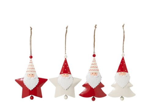 SET 4 PENDENTI BABBO NATALE IN METALLO ROSSO E BIANCO – JOLIPA