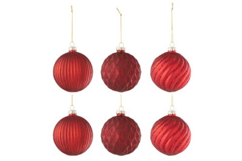 SET 6 PALLINE DI NATALE ROSSE STRIATE/ROMBI – JOLIPA
