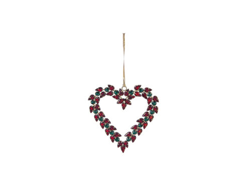 DECORAZIONE CUORE NOEL CON PIETRE DIAMOND ROSSO/VERDE – BRUCO